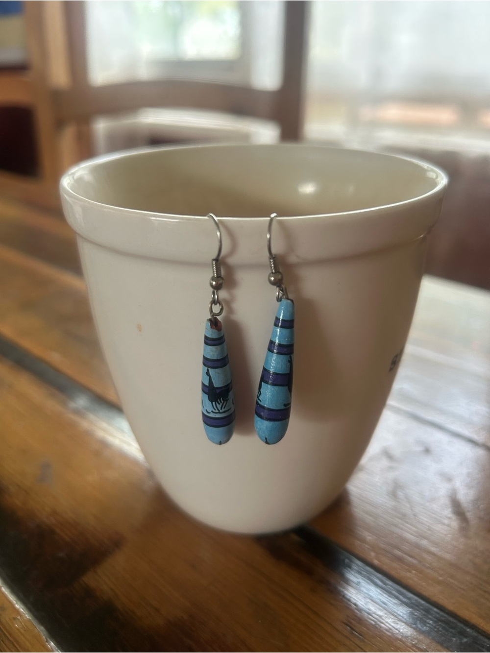 Handcrafted Blue Llama Dangle Earrings. GUC.